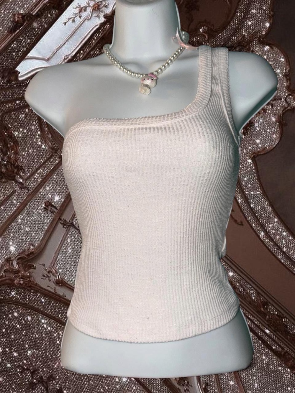 Asymmetric One-Shoulder Ribbed Crop Top - Cream